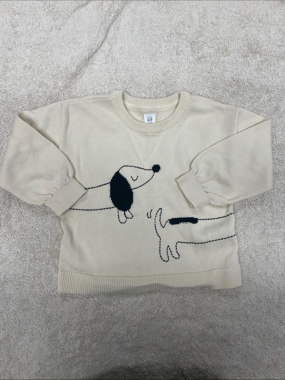 GAP Cream Sweater with Black Dachshund Dog Motif